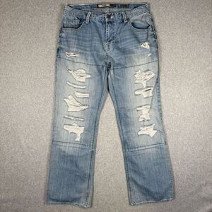 BKE Denim Mens Size 34R Derek Jeans Blue Distressed Destroyed Straight Leg